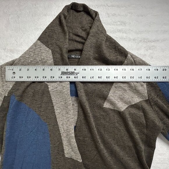 Nic+Zoe Womens Colorblock Open Front Cardigan Sweater Size Large Gray Blue Knit - Picture 5 of 7